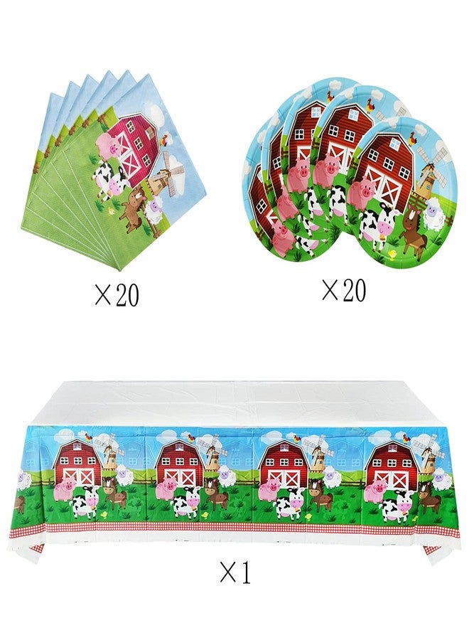 OULUN Farm Animal Party Tableware Set, Farmhouse 20 Plates and 20 Napkins and Tablecloth 71 '' x 42 '', Farm Animal Themed Party Decoration Supplies - Image 2